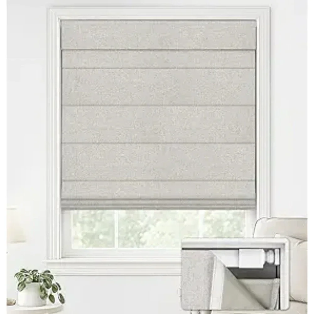 LazBlinds No Drill Cordless Roman Shade — 30”W x 64”H — Linen Beige — New OB